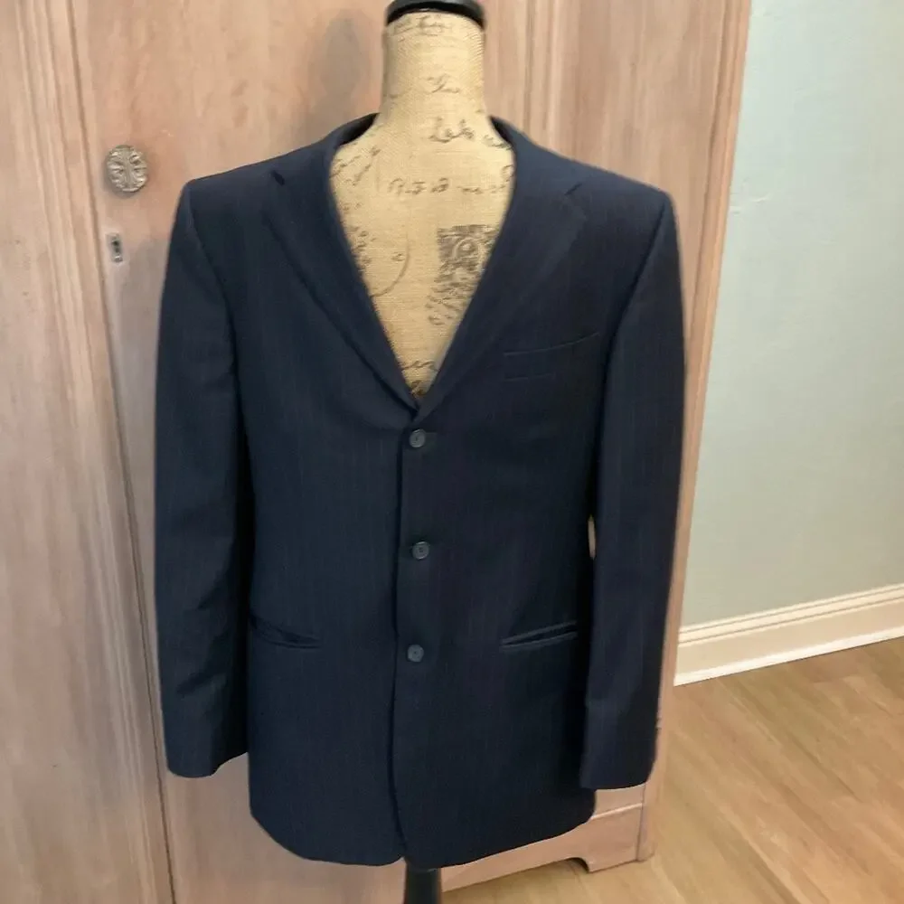 Banana Republic Modern Fit three button wool Blazer navy blue pinstripe wool 40R